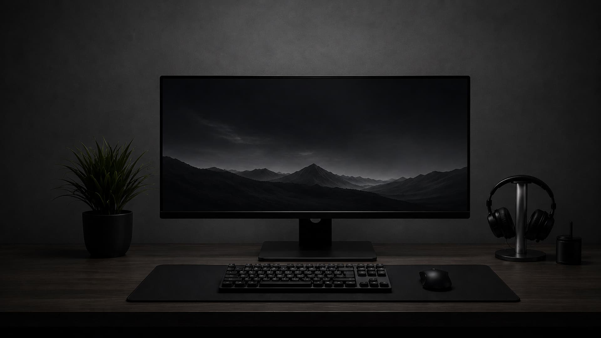 A dim desk before adding the DeskGlow monitor light bar